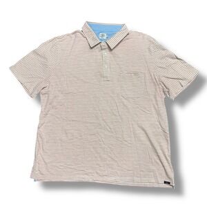Faherty Brand Knit Polo Shirt Men's XXL Tan White Stripe Soft‎ Cotton Blend